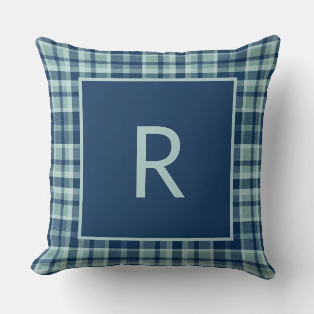 Coussin monogramme vert sauge bleu moderne (Recto)