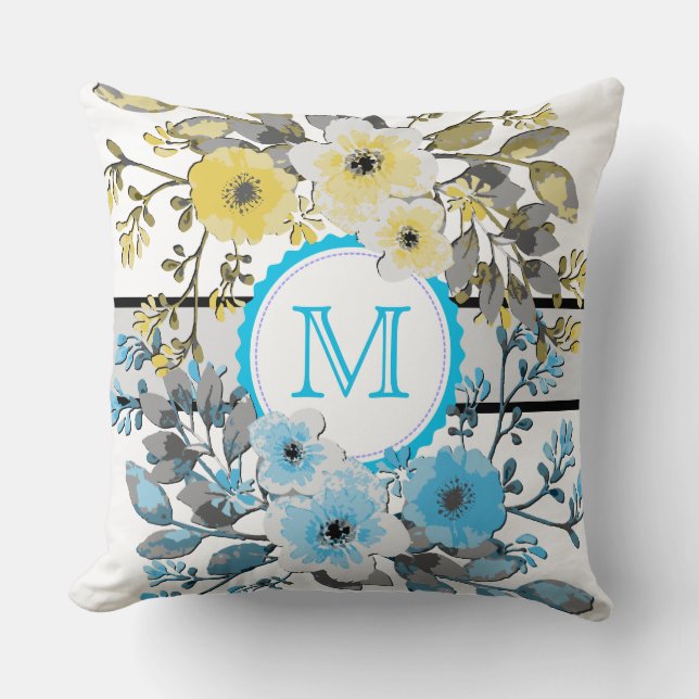 Coussin Monogramme Vintage bleu jaune (Recto)