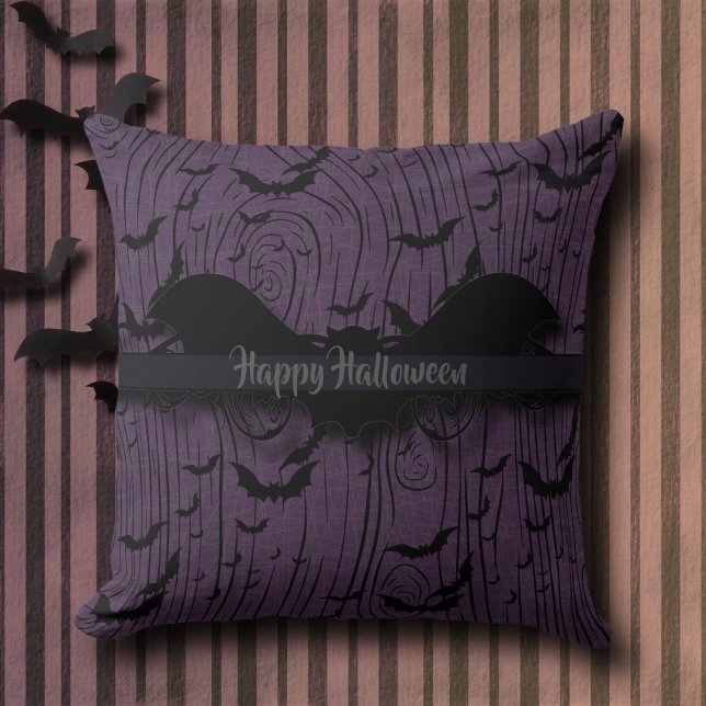 Coussin Monogramme vintage de chauves-souris d'Halloween (Créateur téléchargé)