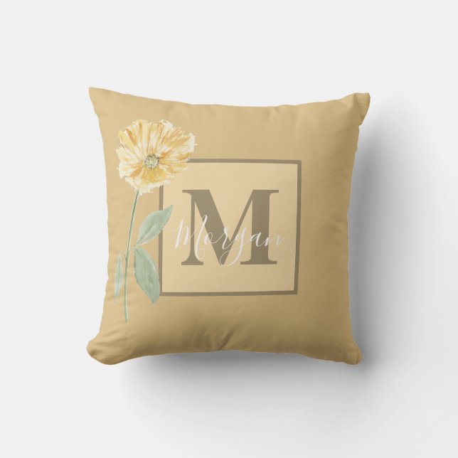 Coussin Monogramme vintage de fleurs jaunes (Recto)