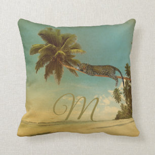 Coussin Monogramme Vintage Élégant de palme tropicale