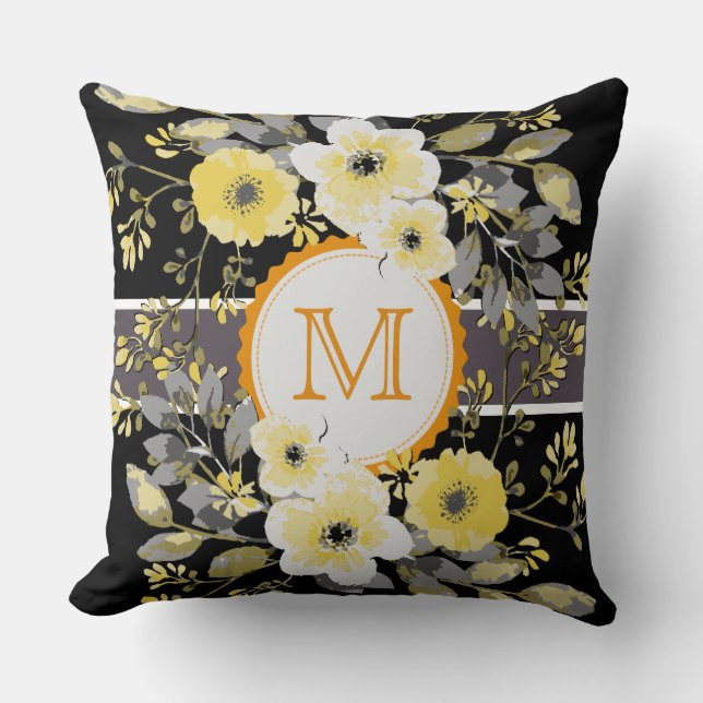 Coussin Monogramme vintage floral élégant #14 (Recto)