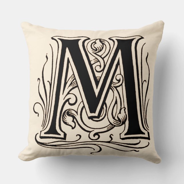 Coussin Monogramme vintage 'M' à Sepia (Recto)
