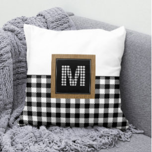 Coussin Monogramme vintage noir et blanc de Buffalo plaqué