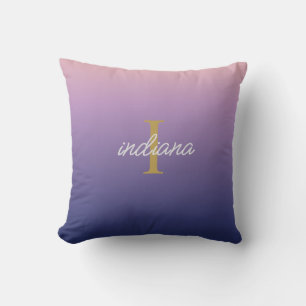 Coussin Monogramme violet bleu ombre élégant Nom du script