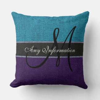Coussin Monogramme violet et bleu élégant
