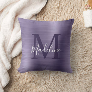 Coussin Monogramme violet métallique brossé moderne