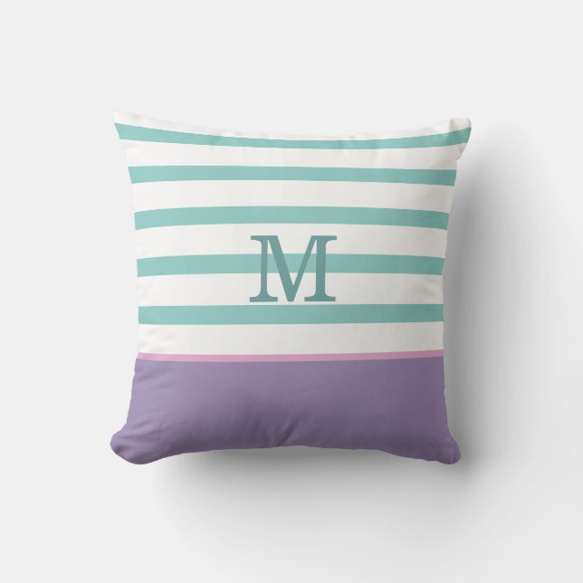 Coussin Monogramme violet, rose et Turquoise (Recto)