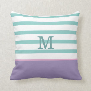 Coussin Monogramme violet, rose et Turquoise