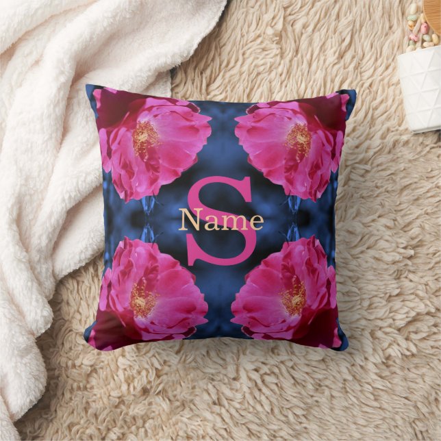 Coussin Monogramme Votre Initial Nom Rose Art Personnalisé (Couverture)