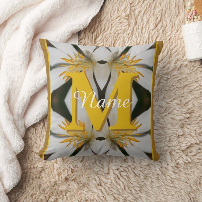 Coussin Monogramme Votre Nom Initial Floral Personnalisé  (Couverture)