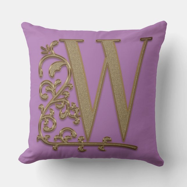 Coussin Monogramme W Fleur Violette Mariage Anniversaire (Recto)