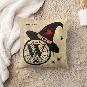 Coussin Monogramme W Halloween Sky Witch Nom des araignées