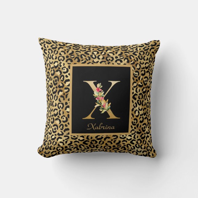 Coussin Monogramme X personnalisé Léopard Moderne (Recto)