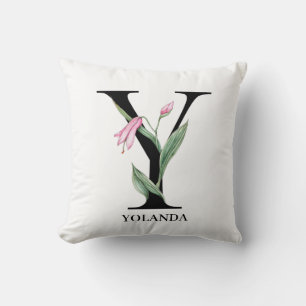 Coussin Monogramme Y d'alphabet floral personnalisé