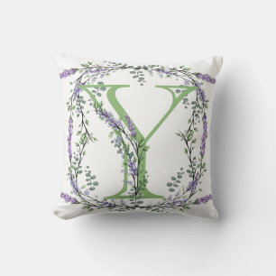 Coussin Monogramme Y Lavender Eucalyptus thème botanique