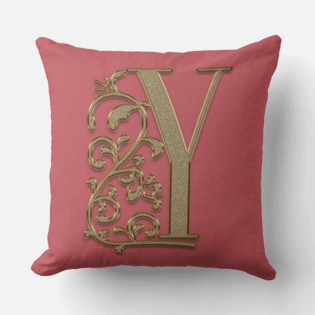 Coussin Monogramme Y Rose de mariage douce diplômée d'anni (Recto)