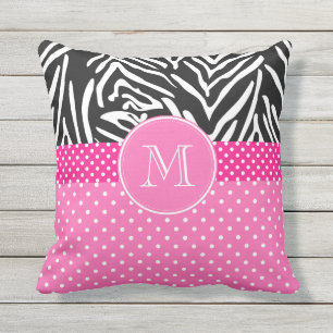 Coussin Monogramme Zebra avec Motif de point de Polka rose