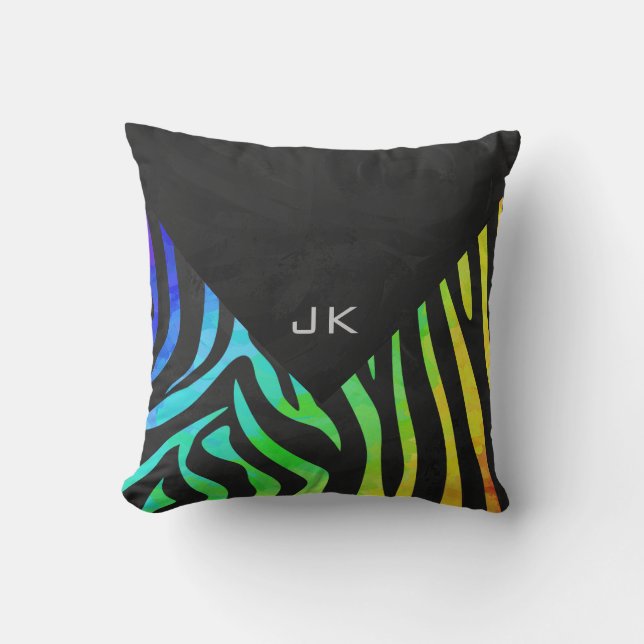 Coussin Monogramme Zebra noir et arc-en-ciel (Recto)