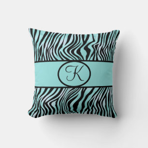 Coussin Monogramme Zèbre Imprimer Turquoise Turquoise Aqua