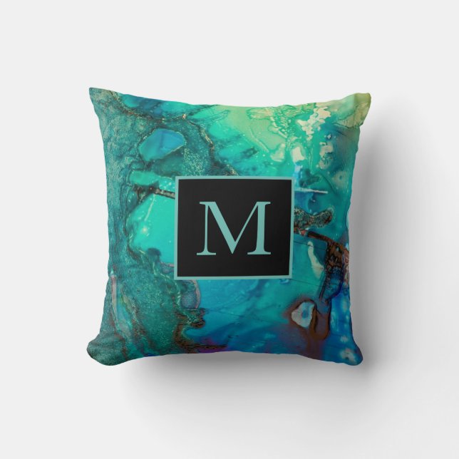 Coussin Monogrammes d'Art Moderne Abstraits ombres de bleu (Recto)