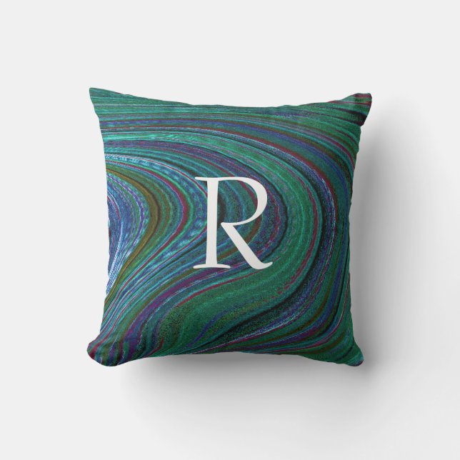 Coussin Monogrammes Green Wave Artsy Swirl Motif élégant (Recto)
