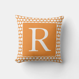 Coussin Monogrammes Orange Blanc Pois Automne Cadeau