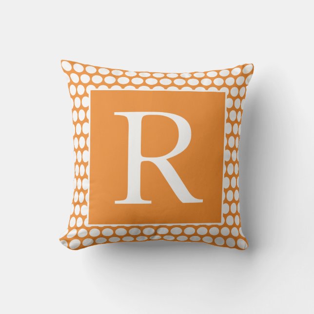 Coussin Monogrammes Orange Blanc Pois Automne Cadeau (Recto)