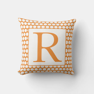 Coussin Monogrammes Orange Blanc Pois Automne tendance