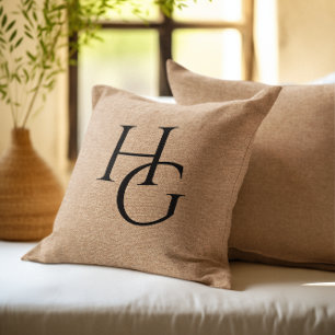 Coussin Monogrammes personnalisés Faux Burlap