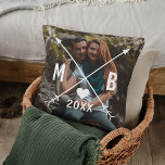 Coussin Monogrammes personnalisés Love Heart Flèches 2025<br><div class="desc">Coeur d'amour romantique mignon et flèches croisées dans une police de typographie moderne stylisée. Avec l'option de personnaliser ou de customiser avec la photo de votre choix. Gardien unique,  anniversaire,  anniversaire,  cadeau de la Saint-Valentin,  ou rembourrage de Noël. Facile à personnaliser avec une photo de votre choix.</div>