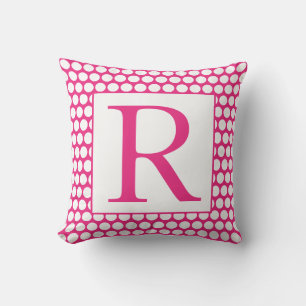 Coussin Monogrammes Pois blancs roses colorés brillants
