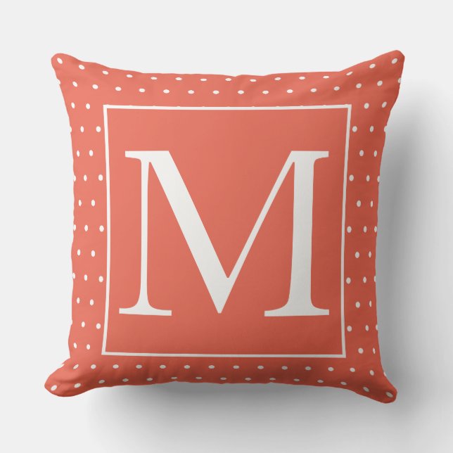 Coussin Monogrammes Polka Blanc Orange Point Automne Décor (Recto)