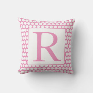 Coussin Monogrammes Rose Points Blancs Cadeau Tendance Fém