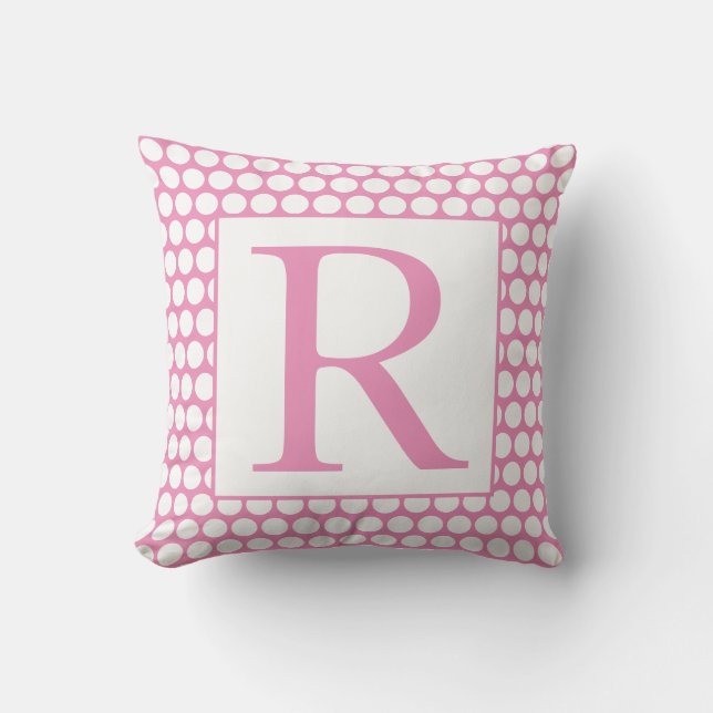 Coussin Monogrammes Rose Points Blancs Cadeau Tendance Fém (Recto)