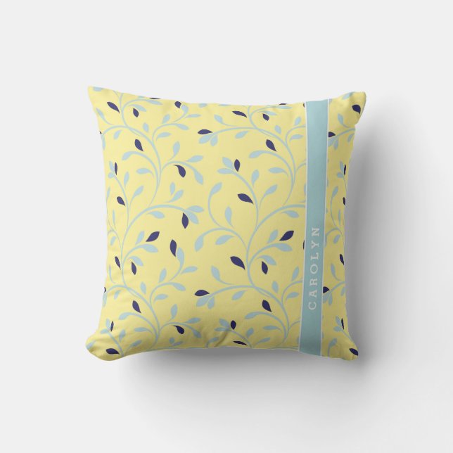 Coussin Monographie à motif floral jaune pastel mignon (Recto)