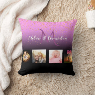 Coussin Monographie de collage photo noir violet