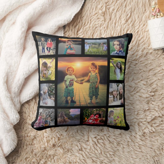 Coussin Monographie de famille moderne collage photo nom n (Couverture)