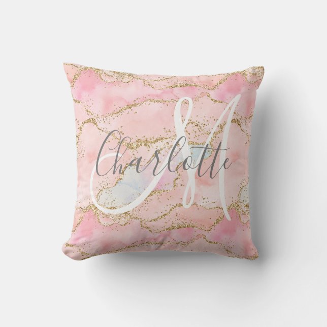 Coussin Monographie de la parties scintillant en or rose (Recto)