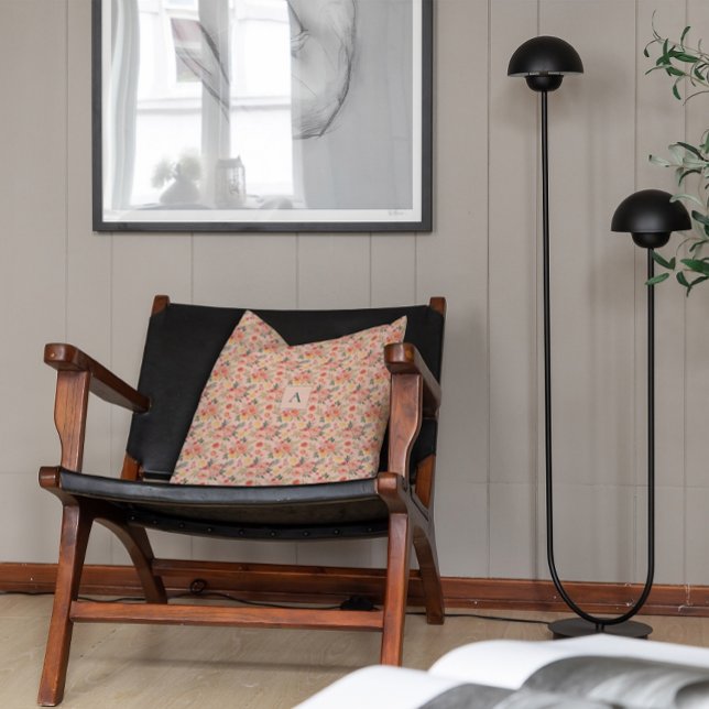 Coussin Monographie de Motif rustique citron rose rose ros (Créateur téléchargé)