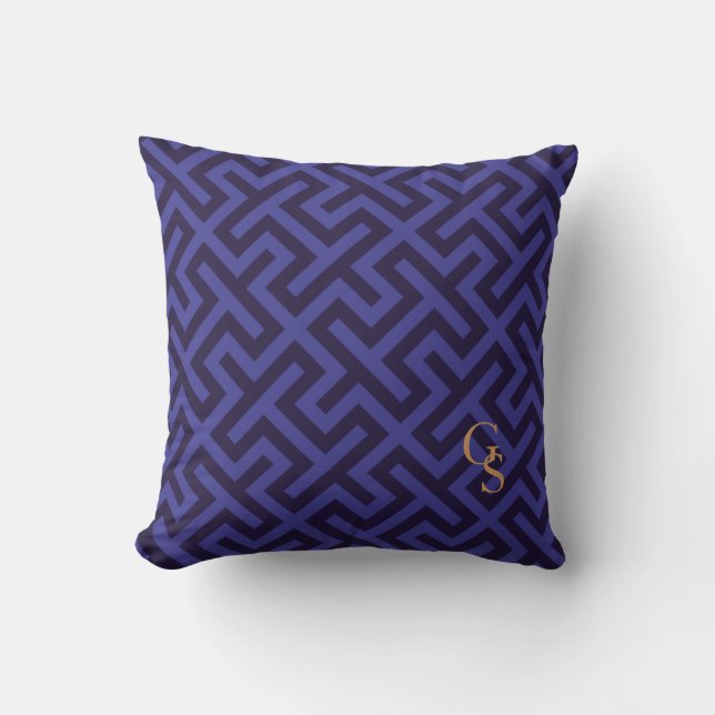 Coussin Monographie de motifs géométriques bleu-violet mod (Recto)