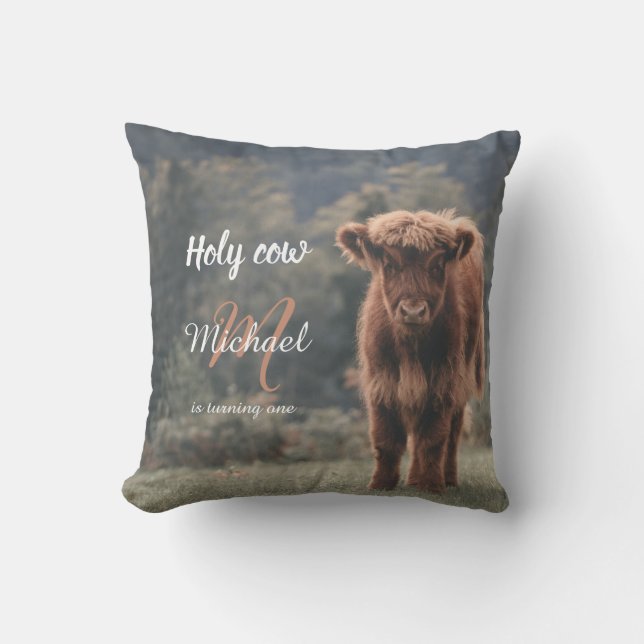 Coussin Monographie de veau de vache Highland premier anni (Recto)