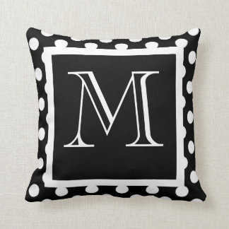 Coussin monographique à points Polka noirs et blan