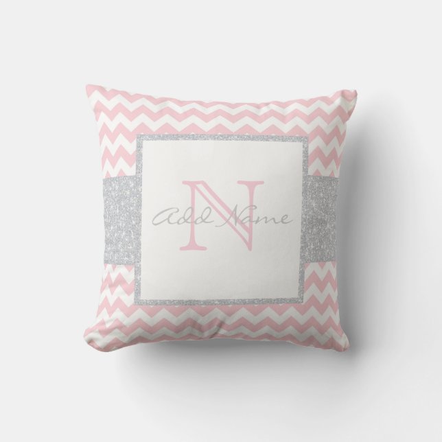 Coussin monographique Chevron Gray Pink Baby Girl (Recto)