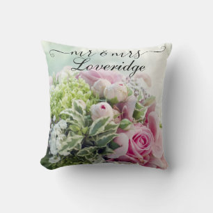 Coussin Monsieur et Madame Romantiques Mariage Floral Rose