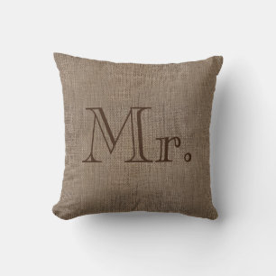 Coussin Monsieur M. Burlap-Look Mariage rustique garde son