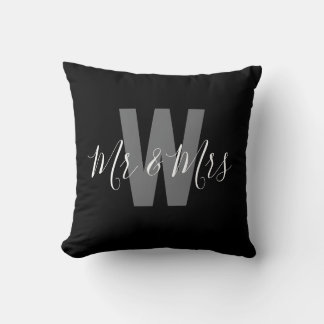 Coussin Monsieur Madame Monogramme Noir Blanc Moderne