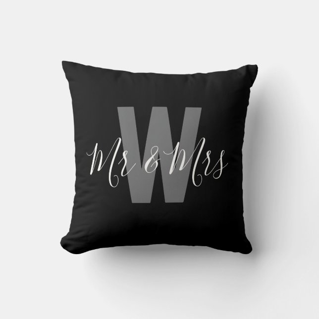 Coussin Monsieur Madame Monogramme Noir Blanc Moderne (Recto)