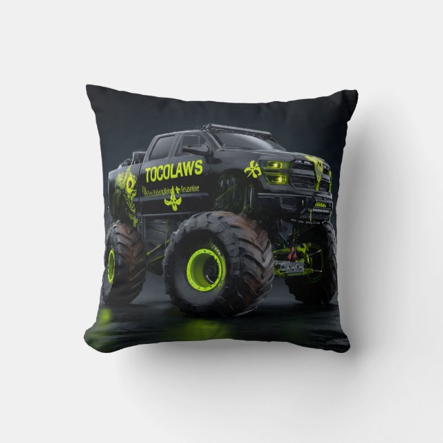 Coussin Monster Truck Toxic Bio-Armure - Cyber Néon Vert (Recto)