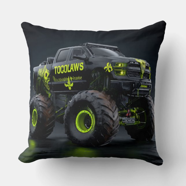Coussin Monster Truck Toxic Bio-Armure - Cyber Néon Vert (Recto)